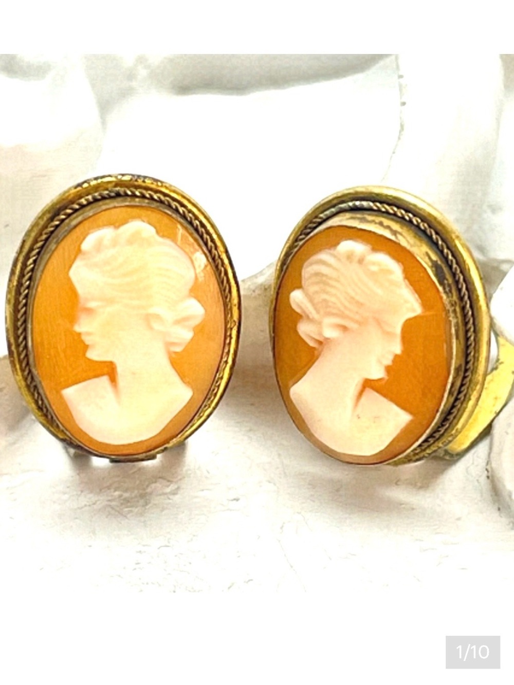 Vintage Shell Cameo Clip On Earrings Gold Over 800 Silver
